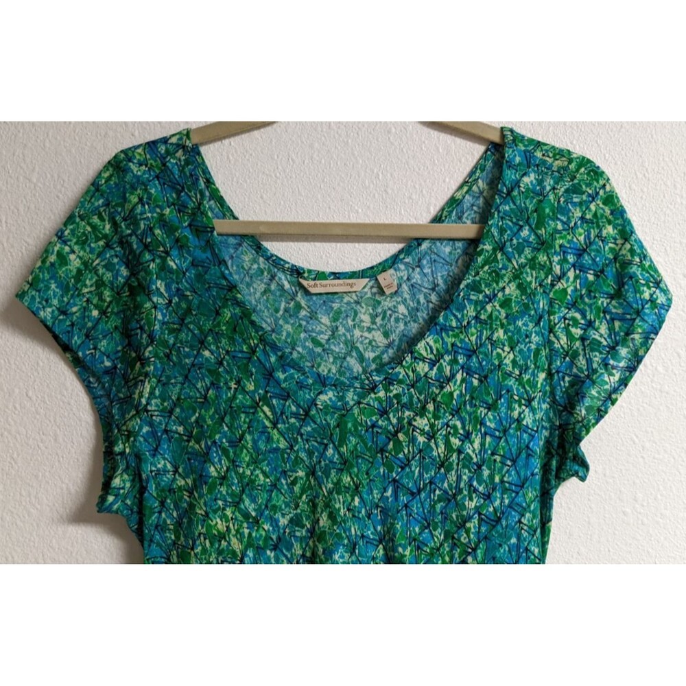 SOFT SURROUNDINGS Green/Blue Geometric Batik "Mariana" Maxi Dress Large - Picture 4 of 13